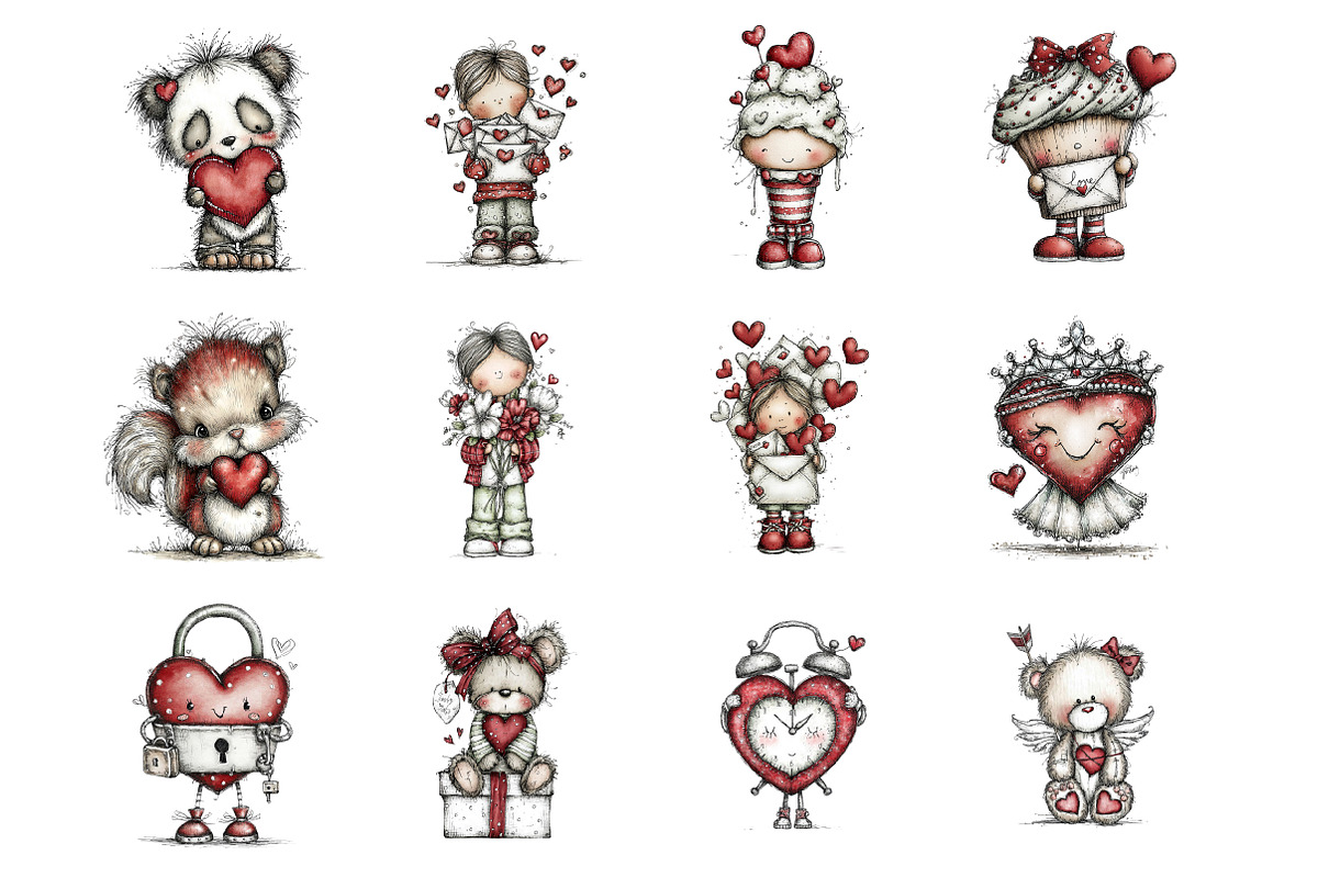 Funny Valentine Characters Clipart, an Illustration by Design Market (Photo 2 of 3)