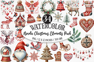 Nordic Christmas Elements Pack, an Illustration by Designking