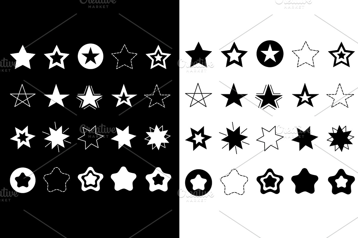 Stars Sparkles sign symbol icon set., a Decorative Illustration by Worldofvector
