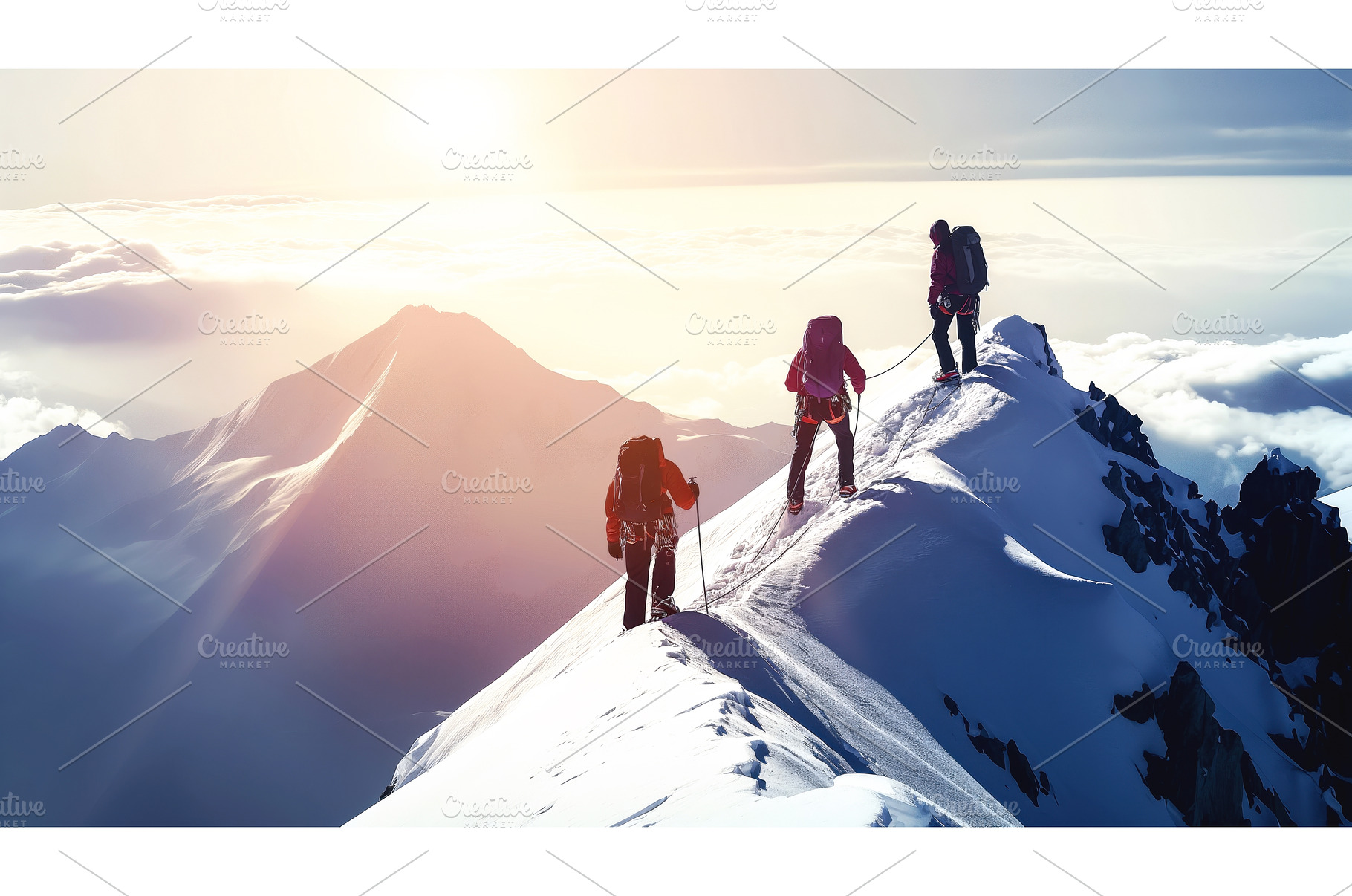 Three mountaineers roped together, an Architecture Photo by Sergey Kotenev