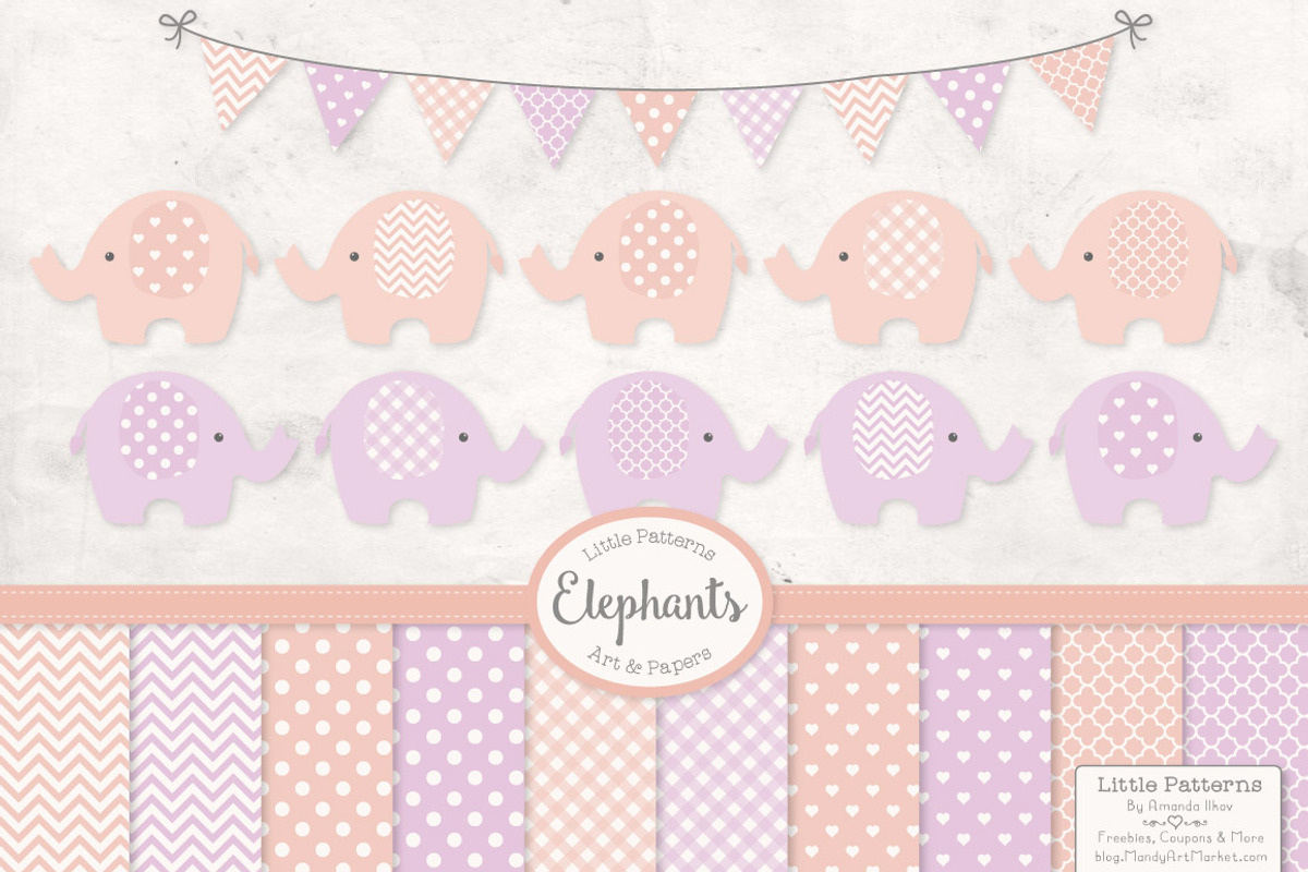 Girls Pastel Elephants and Patterns, an Illustration by Amanda Ilkov (Photo 1 of 3)