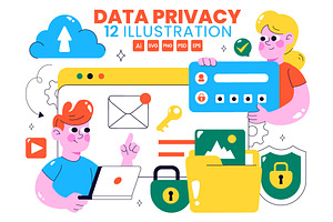 12 Data Privacy Illustration, a Technology Illustration by denayunebgt