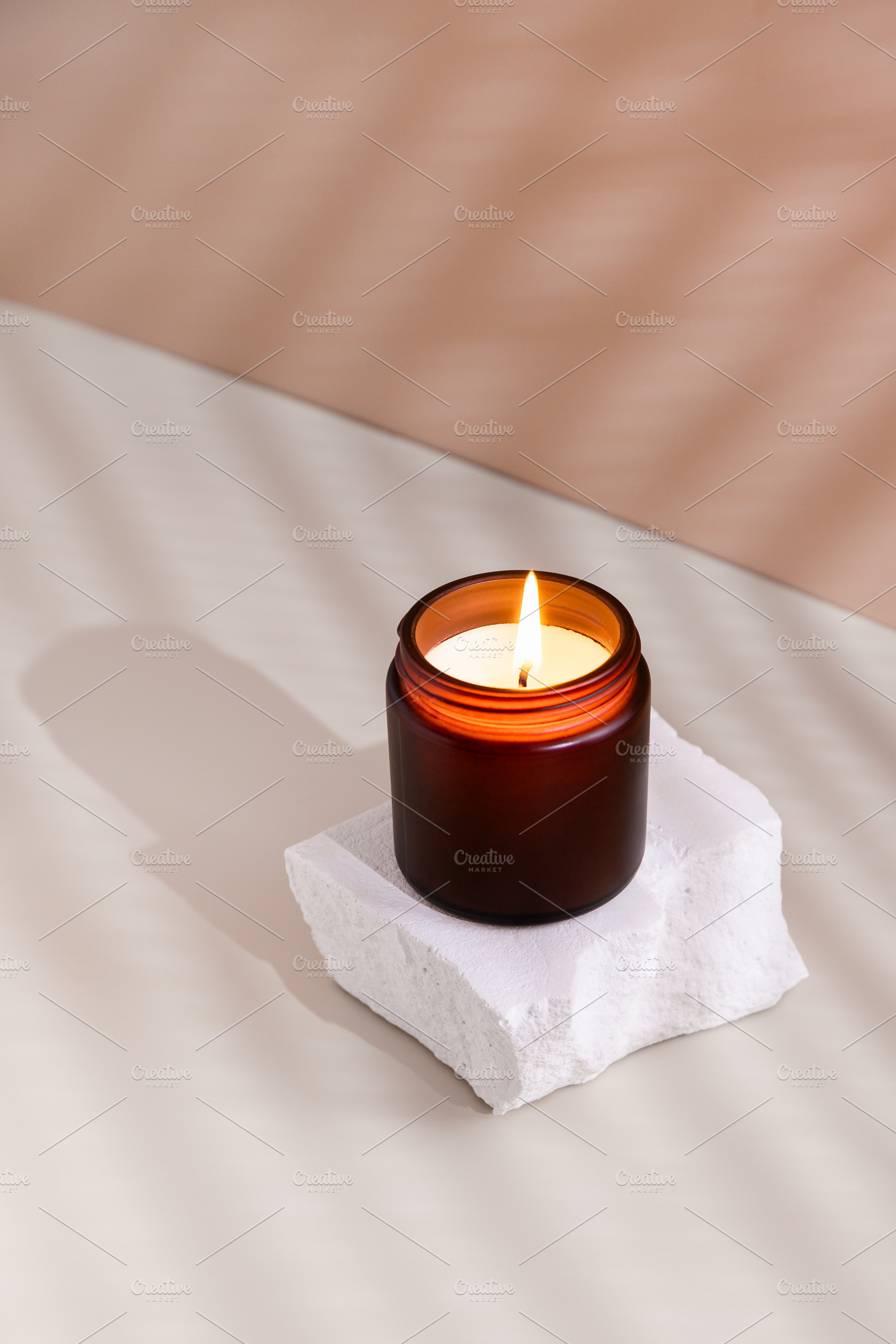 Soy wax burning candle in a dark gla, a Photo by Edalin's Store