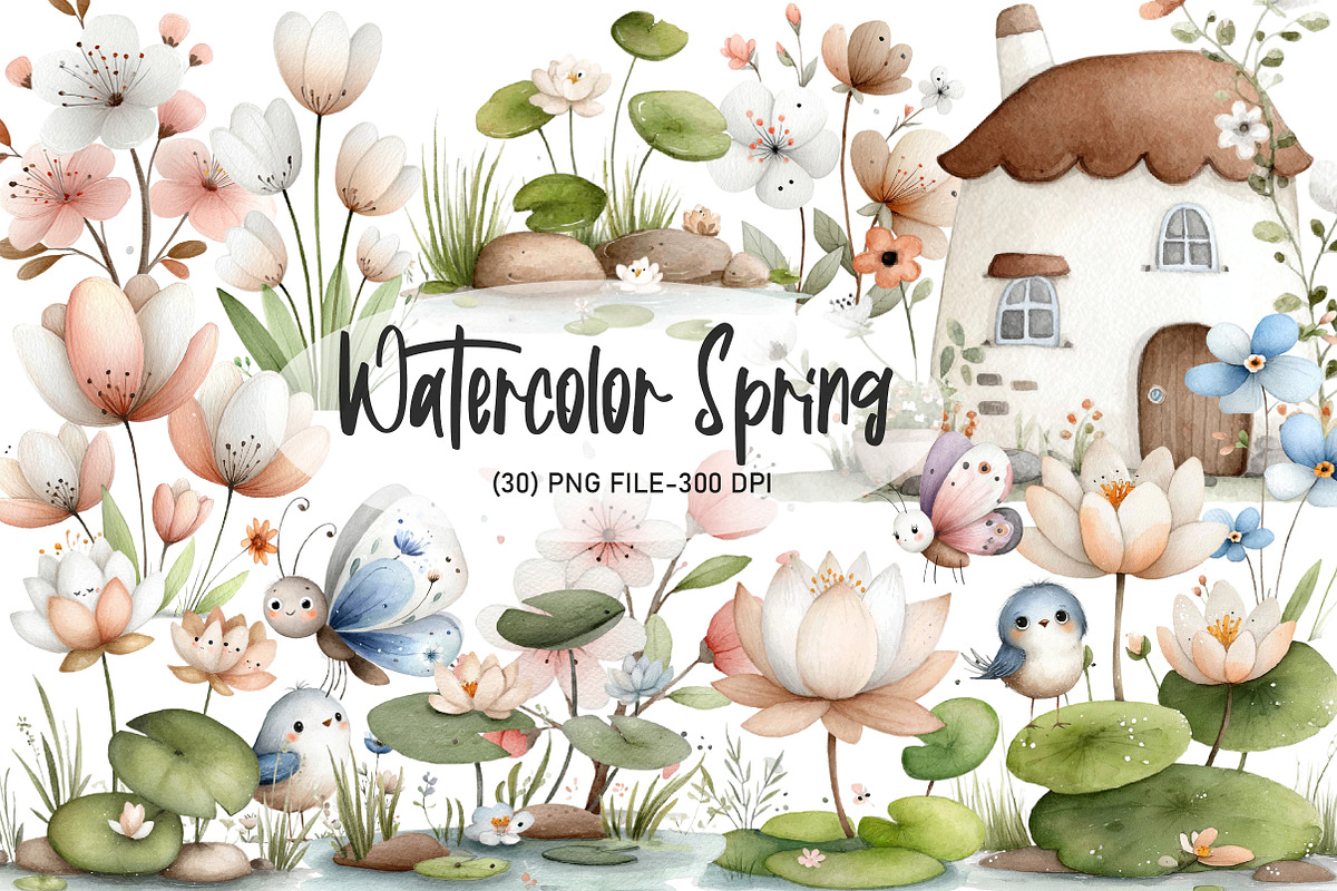 Watercolor Spring Clipart, an Illustration by Designworld (Photo 1 of 7)