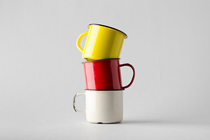Colorful enameled mugs, a Food & Drink Photo by Shablon