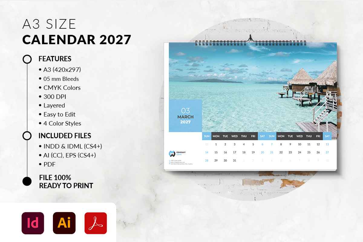 Landscape Calendar 2027 Template, a Stationery Template by MstArtwork (Photo 2 of 7)