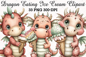 Quirky Dragon Eating Ice Cream PNG, an Animal Illustration by RobertsArt