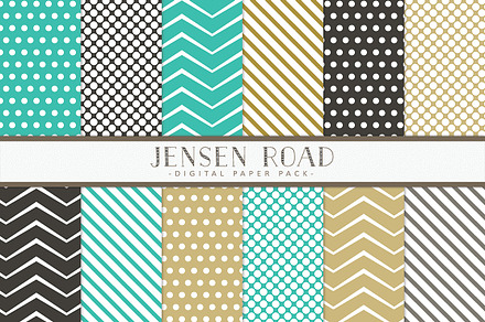 Teal, Gold and Black Digital Papers