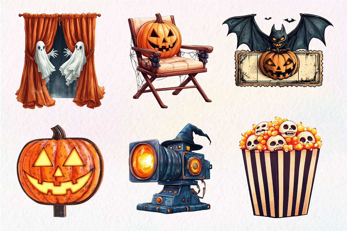 Vintage Halloween & Cinema Clipart, an Illustration by Dream Creation (Photo 3 of 7)