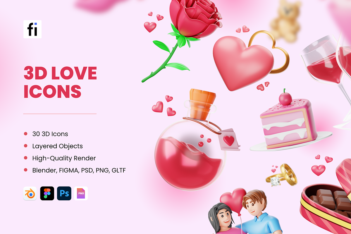 3D Love Icons, an Object 3D Model by Flat Icons (Photo 1 of 8)