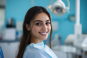 Female dentist smiling in a bright dental clinic with a clean, modern backgroun, a Health & Medical Photo by AlyaAnd