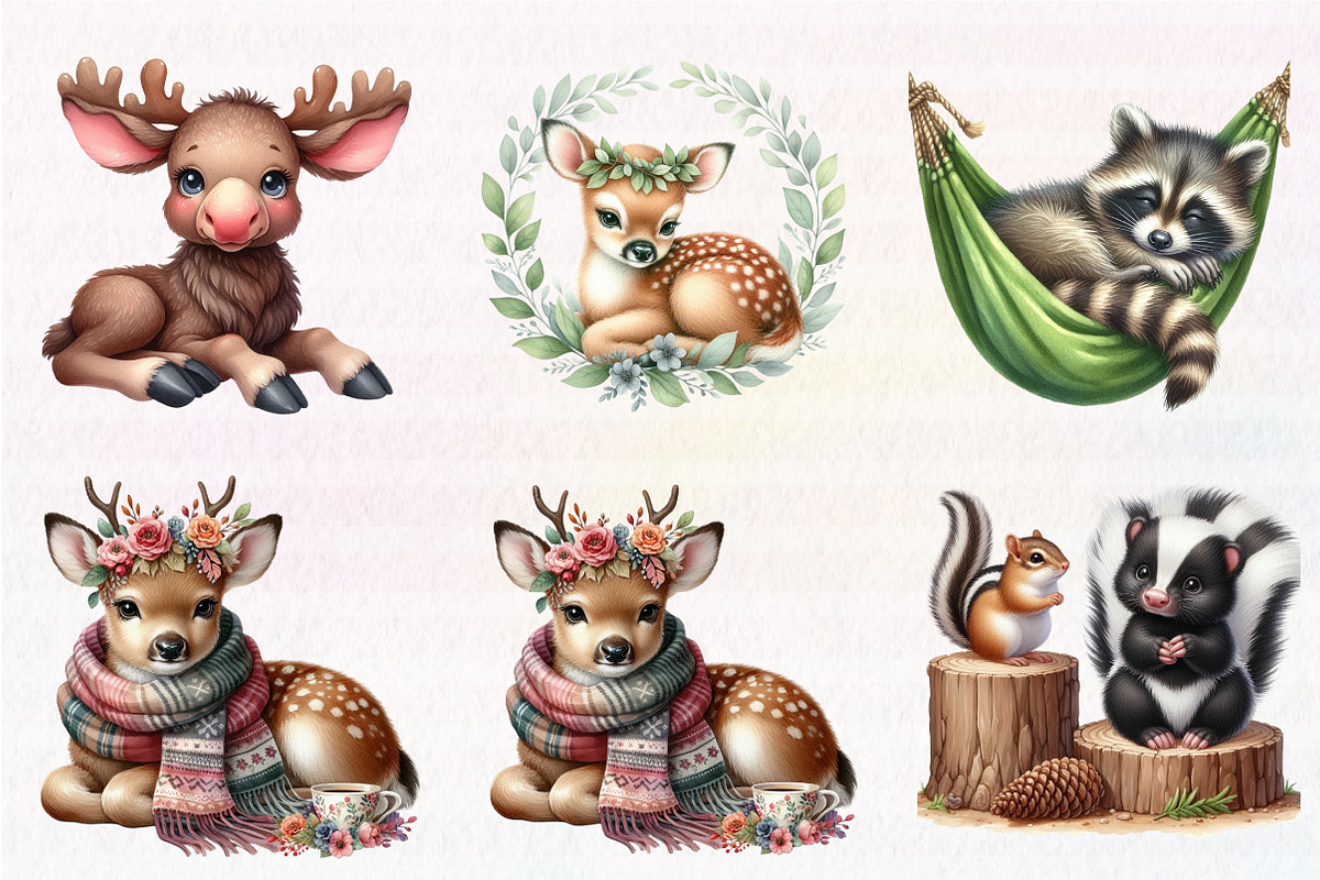 Woodland Clip art, Baby Animals, an Illustration by CreationArt (Photo 2 of 6)