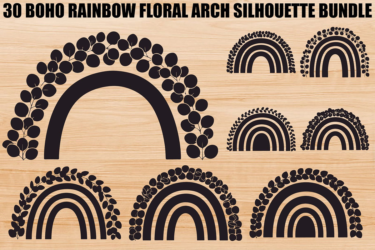 Boho Rainbow Floral Arch SVG Bundle, an Illustration by Creativeshirt (Photo 1 of 31)