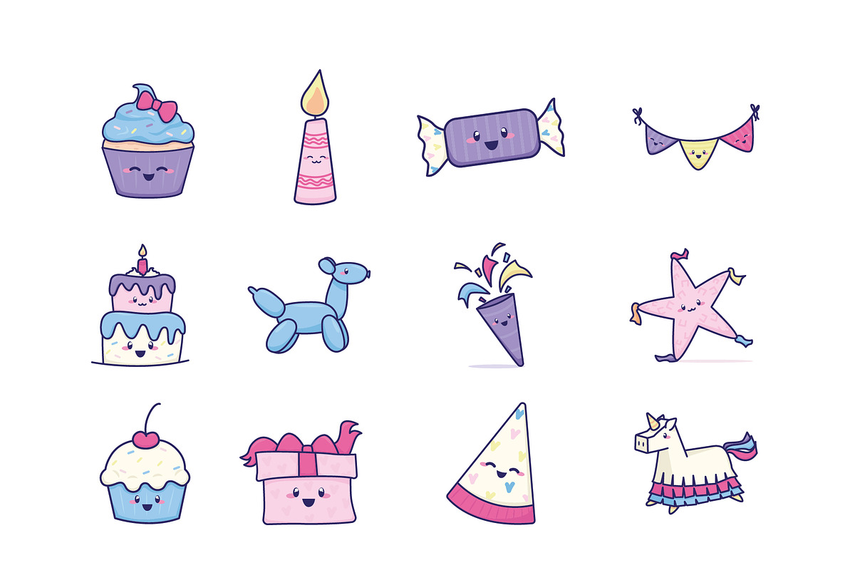 Birthday Kawaii Illustration Set