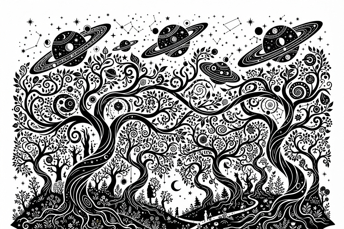 50 Mystical Galaxy Forest Silhouette, a Technology Illustration by Amazin_art (Photo 8 of 41)