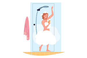 Woman taking shower. Female person, an Illustration by Stock-Smart-Start