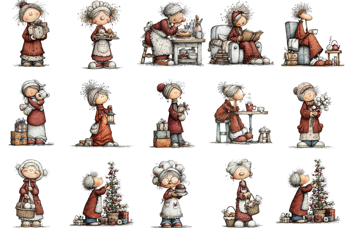 Retro Christmas Grandma Clipart, an Illustration by Designking (Photo 2 of 5)