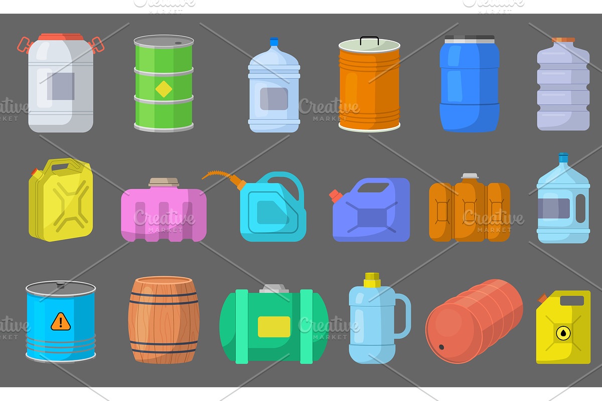 Containers for liquid. Canister jars, an Illustration by Onyx