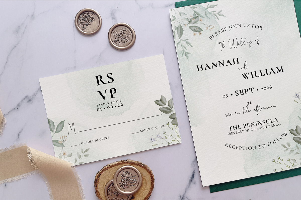 Sage Green Watercolor Wedding Suite, an Invitation Template by BlueRobinDesignShop (Photo 3 of 5)