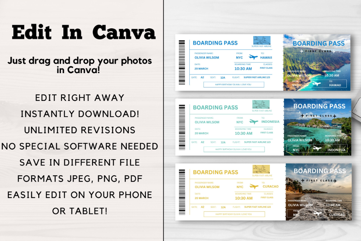 Editable Boarding Pass Template, a Card Template by YasdeyDesigns (Photo 5 of 7)