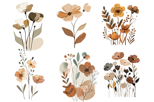 Watercolor Boho Flowers Clipart