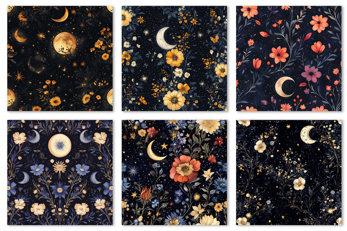 Celestial Floral Seamless Patterns, an Illustration by Dream Creation (Photo 2 of 5)