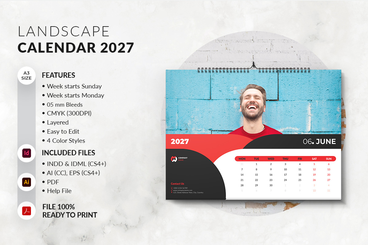 A3 Landscape Calendar 2027 Printable, a Stationery Template by MstArtwork (Photo 5 of 6)