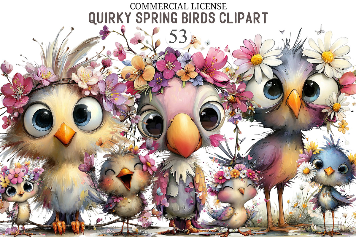Quirky Spring Birds Clipart, an Illustration by designcity5 (Photo 1 of 5)