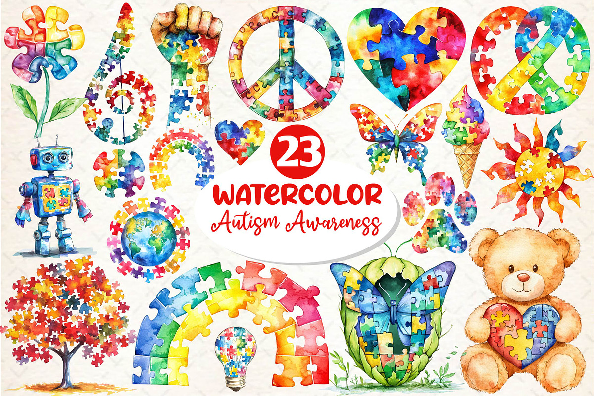 Watercolor Autism Awareness PNG, an Illustration by Dream Creation (Photo 1 of 5)