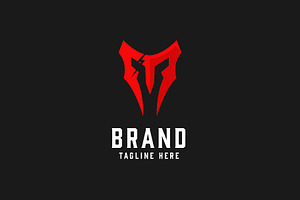 M letter logo, spartan helmet