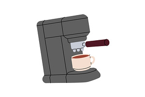 Coffee Machine With Cup. Hand Drawn