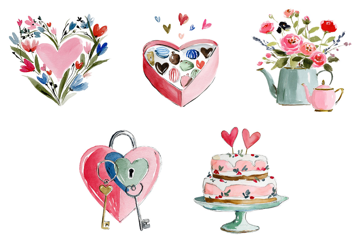 Watercolor Romantic Clipart, an Illustration by Craft Nest (Photo 3 of 5)