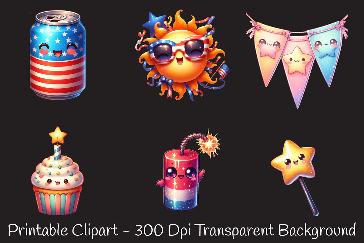 Cute kawaii 4th of July Sublimation, a Seasonal Illustration by RobertsArt (Photo 3 of 7)