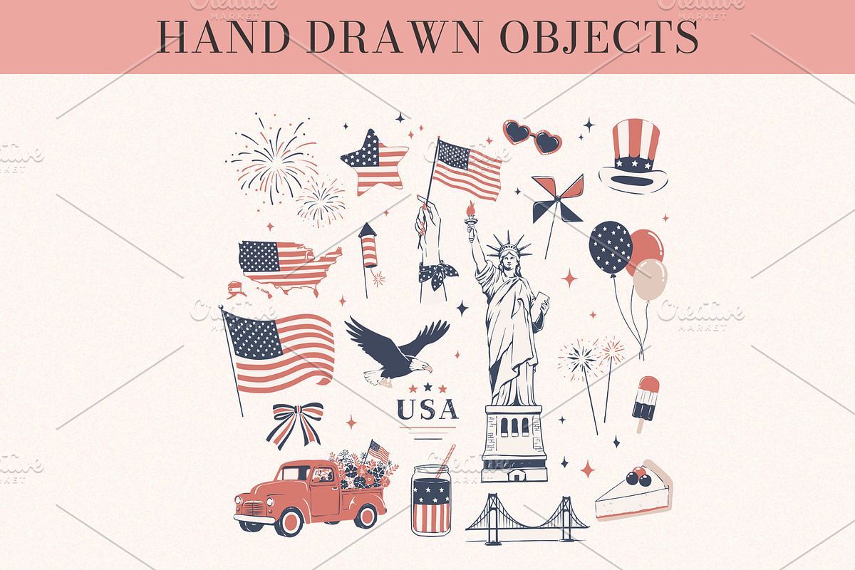 USA Independence Day Vector Bundle, an Object Graphic by Elena Naumchenkova (Photo 2 of 5)