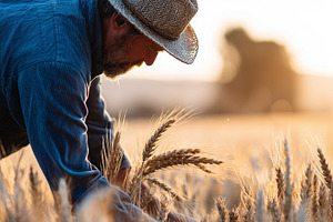 Farmer inspecting ripe wheat in, an Industrial Photo by MistyDay