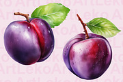 Plums Watercolor Clipart, a Food Illustration by LekoArt (Thumbnail 2 of 10)
