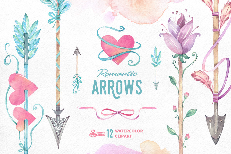 Romantic Arrows watercolor, an Object Graphic by OctopusArtis