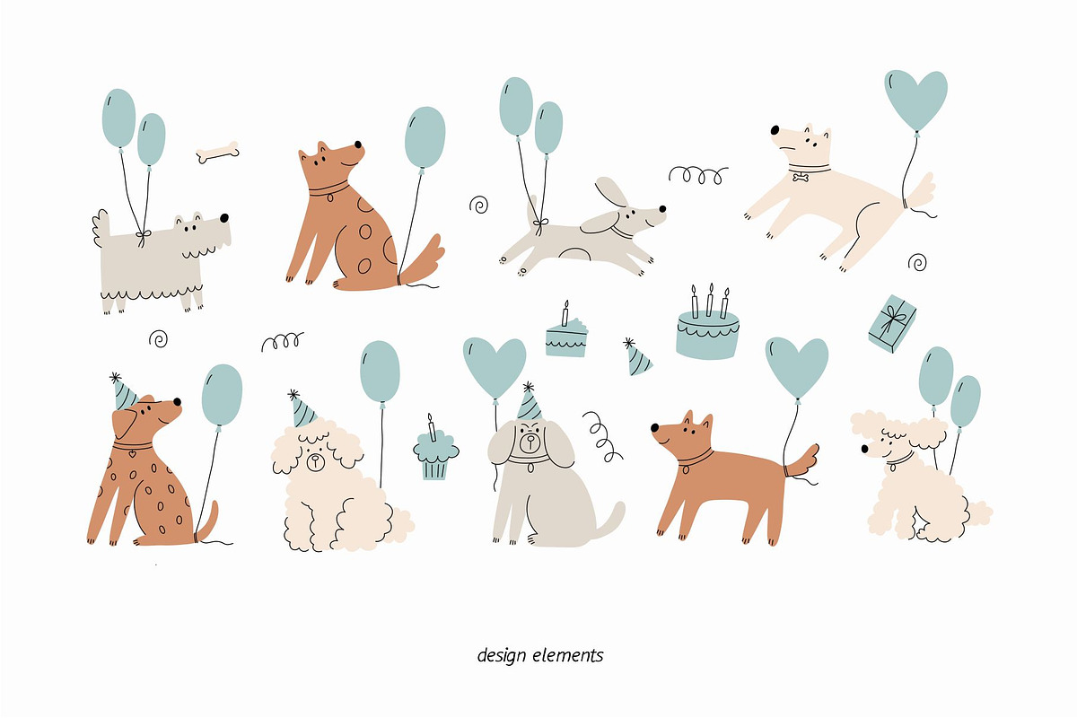 Birthday Dogs Clipart, a Decorative Illustration by Barkova Nadya (Photo 3 of 10)