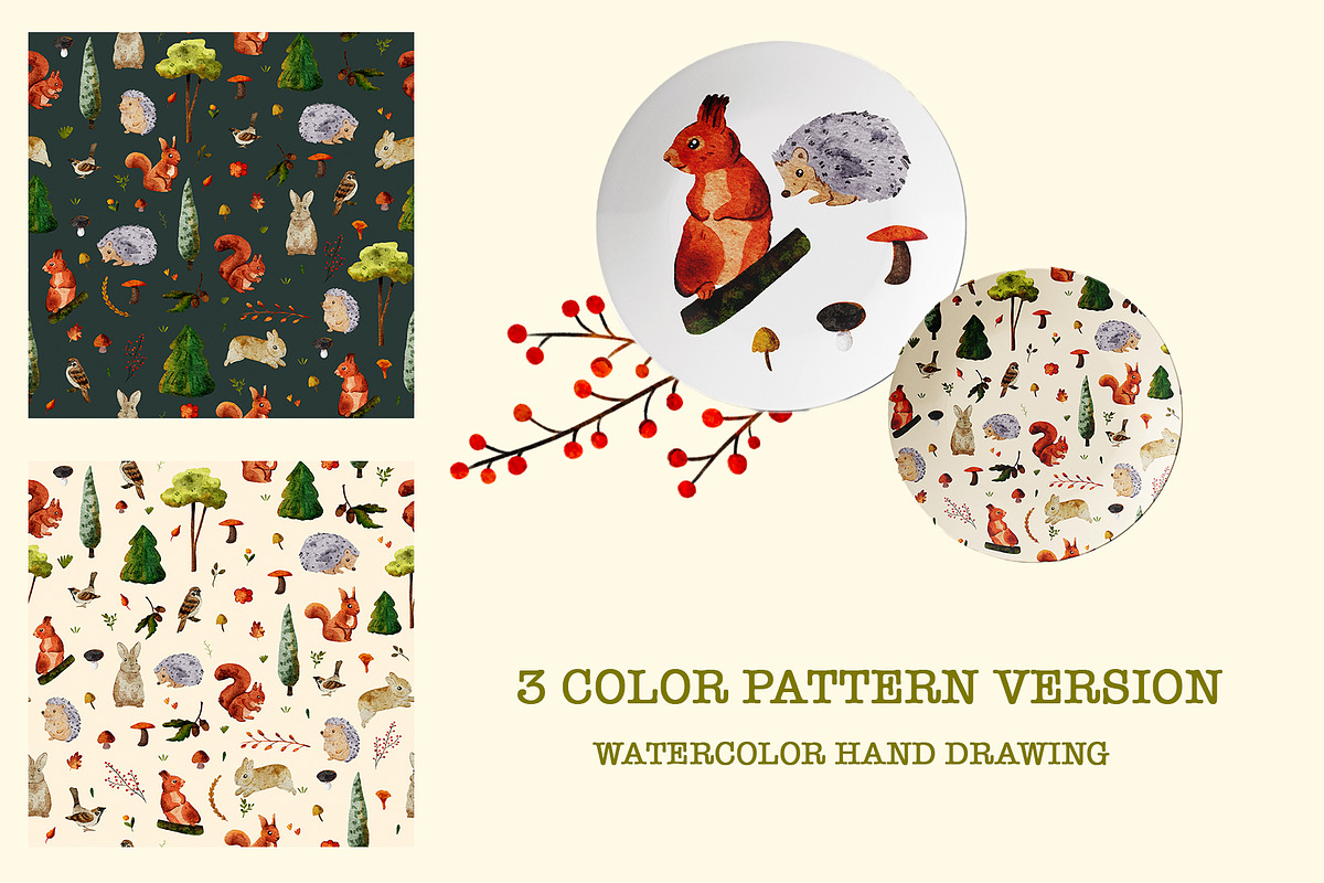 Watercolor Woodland Animals, a Pattern Graphic by KlymchukArtworks (Photo 2 of 8)