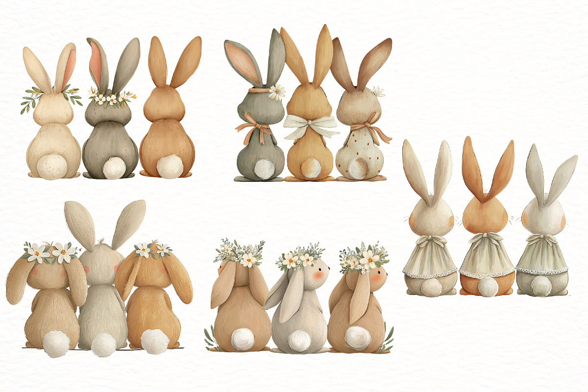 Hand-Drawn Easter Bunnies Clipart, an Illustration by Designworld (Photo 4 of 7)