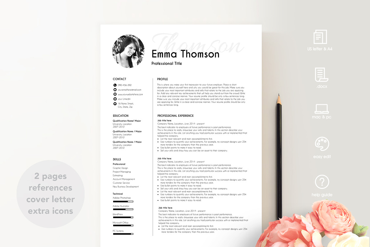 resume template with photo, a Resume Template by PinkJellyfish (Photo 5 of 5)