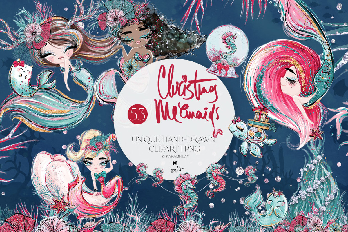 Christmas Mermaids PNG Clipart, a Seasonal Illustration by KaramfilaS (Photo 1 of 7)