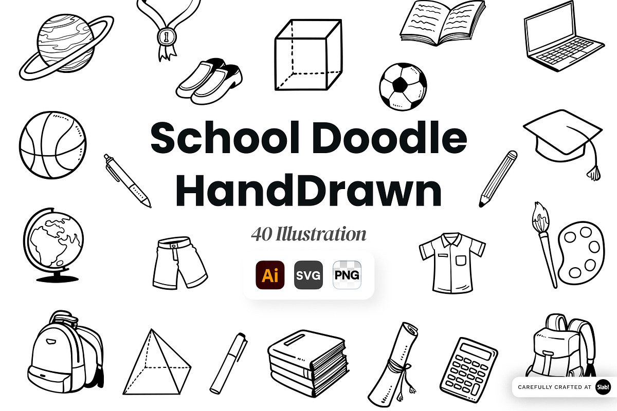 School Doodle HandDrawn Illustration, an Object Graphic by SLAB! Design (Photo 1 of 3)