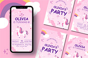 Unicorn Birthday Party Invitation, a Design Template by TemplateCastleStore (Thumbnail 2 of 5)