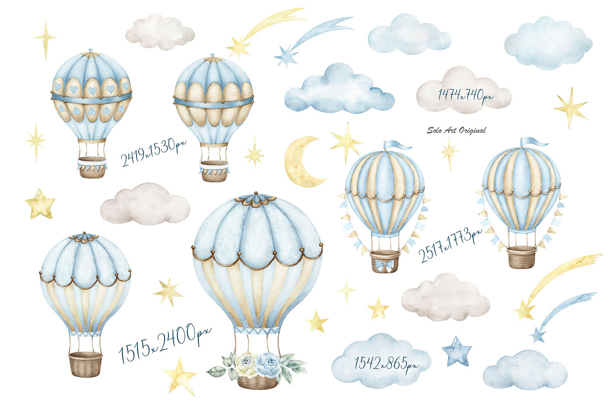 Teddy bear, hot air balloons clipart, an Animal Illustration by Solo Art Original (Photo 2 of 8)
