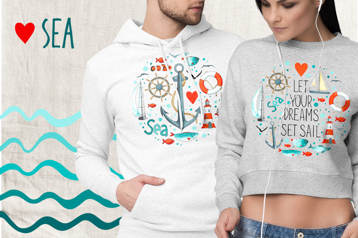 I love SEA - vector design kit, an Object Graphic by Olga Bonitas (Photo 7 of 9)