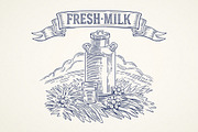 Milk Can and Glass of Milk on Meadow, a Food Illustration by Countryside life (Thumbnail 2 of 5)