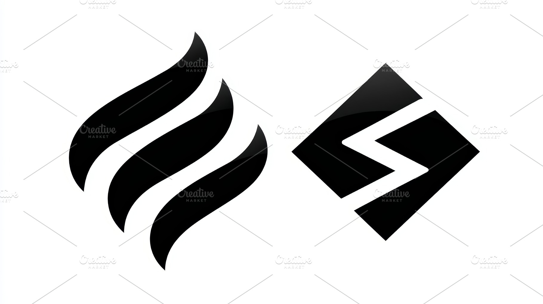 Abstract black corporate logo set with modern geometric and flowing wave icons, a Photo by AS photostudio