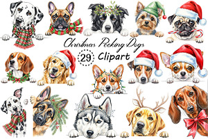 Christmas Peeking Dogs Clipart Png, an Illustration by Creative Art