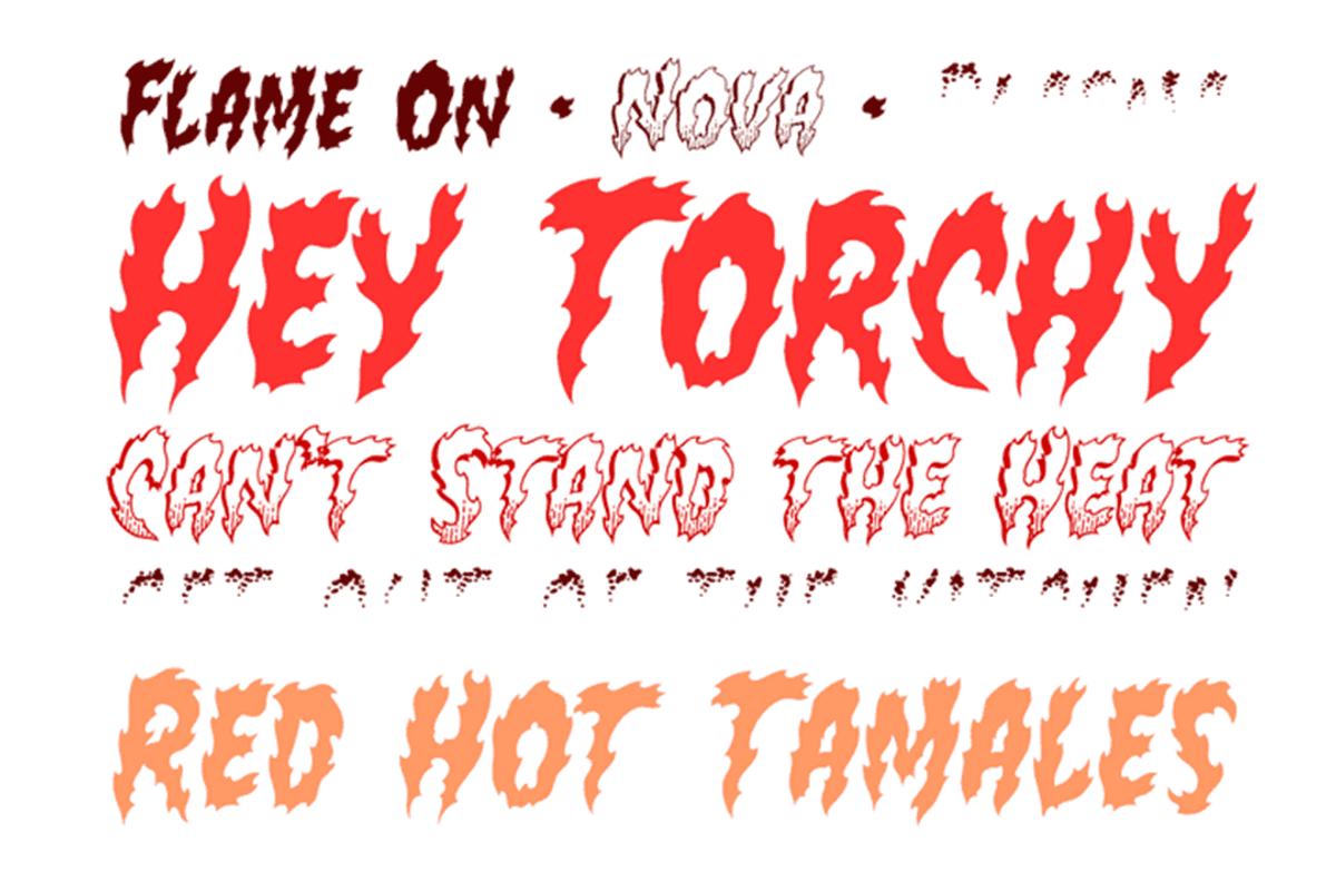 Flame On - firey comic FX color font preview 2